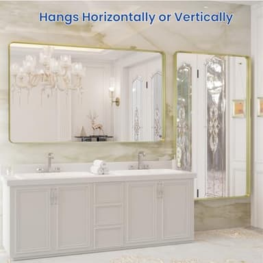 WEER Gold Bathroom Mirror, 50X30 Inch Brushed Gold Metal Frame Mirror, Rounded Rectangle Gold Bathroom Vanity Mirror for Wall, Tempered Glass, Anti-Rust, Hangs Horizontally or Vertically - Image 5