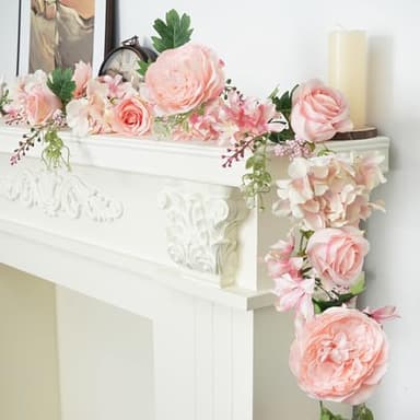 Minnhua Artificial Flower Garland Decorations Pink Floral Garland for Table 5.9Ft Silk Rose Vines Peony String Flowers for Home Centerpiece Wedding Room Party Backdrop Summer Decor - Image 1