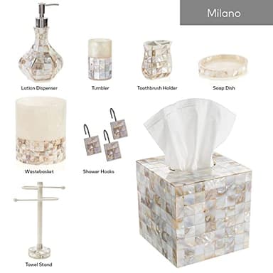 Milano Small Bathroom Trash Can 1.58 Gal / 6L - Decorative Bathroom Wastebasket with Beautiful Mother of Pearl Shells; Modern Round Waste Basket for Room, Bedroom or Living Room - Image 6