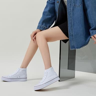 Iarus High Top Sneakers for Women White Canvas Comfortable Shoes for Women Walking Casual Sneakers Tennis Shoes(white08.5) - Image 5