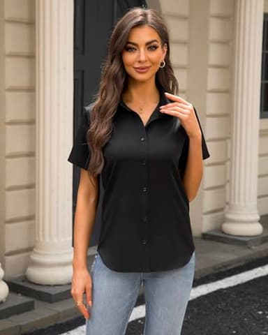 J.VER Womens Button Down Shirt Short Sleeve Business Casual Formal Dress Shirts Slim Fit Ladies Uniform Summer Blouses Collared Tops Black Small - Image 5