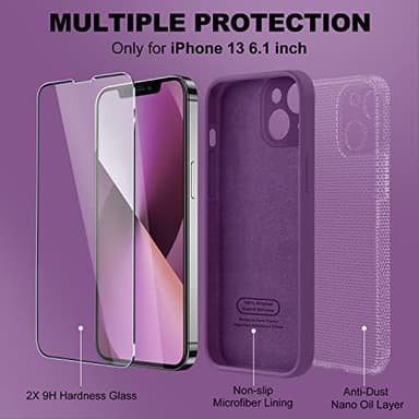 BossKiss Compatible with iPhone 13 Case, Premium Silicone Upgraded [Camera Protection] [2 Screen Protectors] [Soft Anti-Scratch Microfiber Lining] Phone Case for iPhone 13 6.1 inch - Grape - Image 7