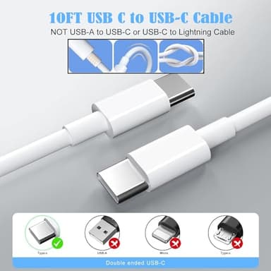 10FT Fast Charging Cord for iPhone 17 16e 15,3Pack Extra Long 10Foot USB C to Type C Charger Cable 20W USBC Charger Block Cube Super Quick Charging for iPhone 17 Air/17 16 15 Pro/Plus/Pro Max,iPad Pro - Image 6