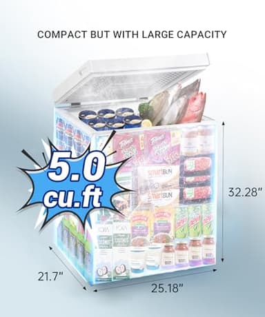 Chest Freezer 5.0 Cubic Feet, Deep Freezer with Removable Basket, 6 Level Adjustable Temperature from -18°F to 50°F, Manual Defrosting, Top Open Door, Suitable for Home, White - Image 2