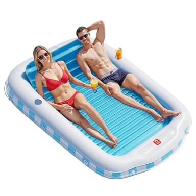 QPAU Inflatable Tanning Pool for Adults, 82"×60" Extra Large Tanning Float with Footrest, Removable Pillow, Cushion Base, 2 Cup Holders, Grip Rope – Tanning Pool Float for Backyard, Beach, Pool - Image 1