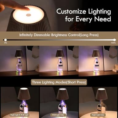 WILIT Wireless Bottle Lamp for Bar Decor, 3-Level Brightness Lampshades for Table Lamps, RGB Lamp for Bedroom, Table Decor for Living Room lamp, Cute Night Light for Women Gifts - Image 5