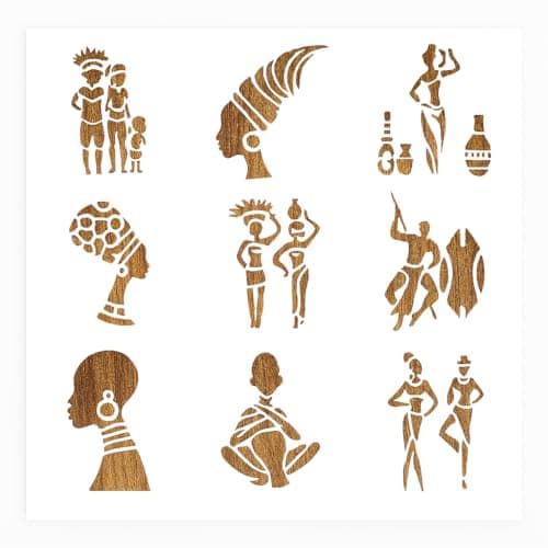 African Tribal Stencils for Painting on Wood, 9 Pieces 6 x 6 inch, Canvas, Paper, Fabric, Walls and Furniture, African Stencil, Home Décor, Reusable DIY Art and Craft STENCILAIR - Image 1