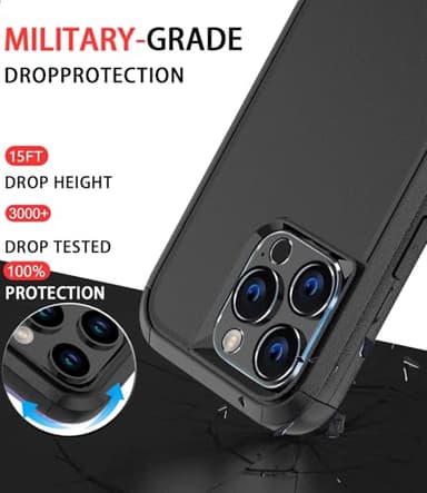 Diverbox for iPhone 16 Pro Max Case [Shockproof] [Dropproof] [Tempered Glass Screen Protector + Camera Protectors] Heavy Duty Protection Phone Case Cover for Apple iPhone 16 Pro Max (Black) - Image 3