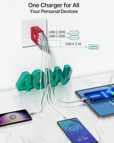 USB C Charger Block 2-Pack, Aiminu 40W 4-Port Fast USB C Charger Cube PD Power Delivery Fast Type C Charging Block Plug Adapter for iPhone 16/15/14/13/12/11/Pro Max, XS/XR/X, iPad, Android Phones - Image 3