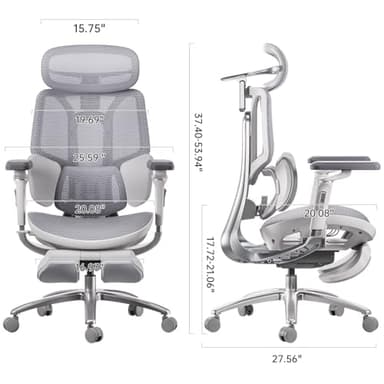 Hbada E3 Ultra Ergonomic Office Chair, with 3-Zone Dynamic Lumbar Support, 360° Mechanical Armrests, 4D Adjustable Headrest, Aluminum Alloy, Premium Mesh, Grey - Image 2
