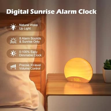 REACHER Natural Wood Grain Sound Machine Sunrise Alarm Clock，26 Nature Inspired Sleeping Sounds, 0-100% Dimmable Clock, Night Light,Brown/Pink/White Noise Sound Machine for Babys, Kids, Adults - Image 3