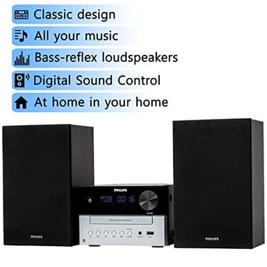 Philips Bluetooth Stereo System for Home with CD Player, Wireless Streaming, MP3, USB, Audio in, FM Radio, 15W, Micro Music Sound System - Image 2