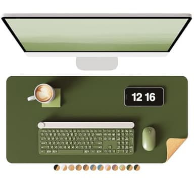 YSAGi Double-Sided Desk Mat, Eco Cork Desk Protector, Large Mouse Pad, Waterproof Blotter, Writing Pad for Office/Home (23.6"x13.7", Olive Green + Cork) - Image 1