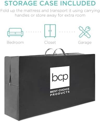 Best Choice Products 4in Portable Queen-Size Mattress, Tri-Fold Mattress for Camping, Guest, Toddler, Foam Plush w/Carry Case - Onyx Black - Image 5