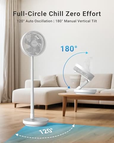 Primevolve Portable Rechargeable Oscillating Fan, Battery Operated Fan Adjustable Height, USB Home Office Outdoor Camping Travel, White 10" - Image 4