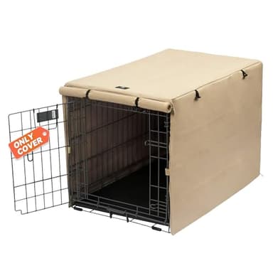 X-ZONE PET Double Door Dog Crate Cover - Polyester Pet Kennel Cover (Fits 24 30 36 42 48 inches Wire Crate) (30Inch, Tan) - Image 1