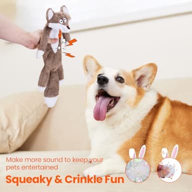 HGB No Stuffing Dog Toys for Aggressive Chewers, Squeaky Crinkle Plush Dog Toys to Keep Them Busy & Puppy Teething for Small, Medium, Large Breed, Cute Bunny & Redfox - Image 2