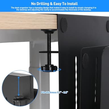 MAXECHO Desk Side Storage, Under Desk Laptop Mount, Table Side Hanging File Organizer, No Drill Clamp On Cable Management Tray, Laptop Holder with Magnetic Pen Holder for Office and Home, Load 22 Lbs - Image 2