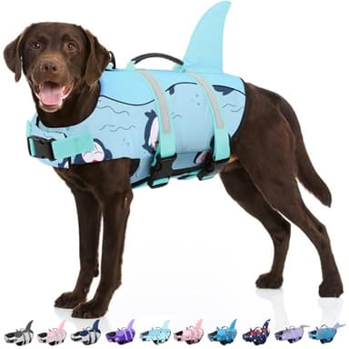 Bess Bridal Dog Life Jacket - Shark Life Vest for Swimming Boating - Reflective Lifejacket Swimsuit for Small Medium Large Dogs - High Buoyancy Lifesaver Preserver with Rescue Handle, Green Dolphin XL - Image 1