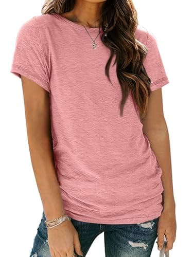 AUTOMET Womens Tops Shorts Sleeve Shirts for Summer Spring Beach Vacation Plus Size Oversized Casual Tee for Teen Girls 2025 02_Pink XL - Image 1
