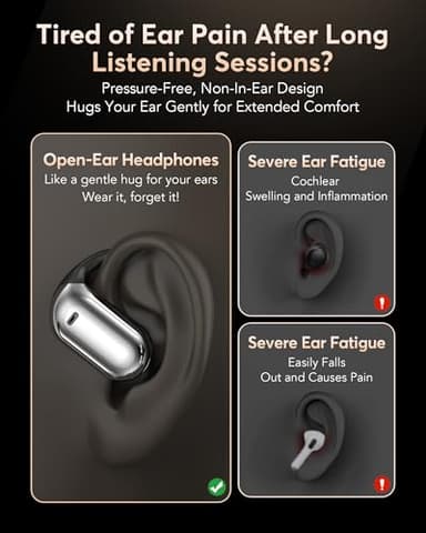 EUQQ Ultra Open-Ear-Headphones Wireless Bluetooth - Ergonomic Pro Bone Conduction Earbuds with Soft, Airy Silicone Design, Over-The-Ear Earbuds for Running, Sports, Fitness and Workouts, Charcoal - Image 2