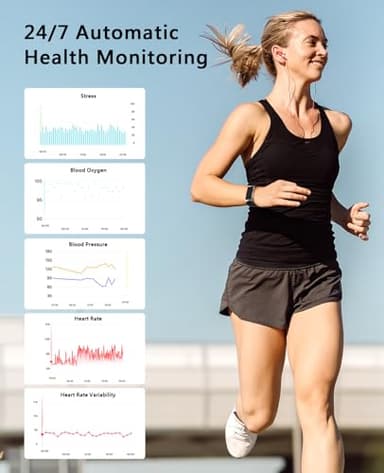 Smart Bracelet for Men Women, Health Activity Fitness Trackers, 24/7 Continuous Heart Rate/Blood Pressure/HRV/Stress Monitor, 24H Sleep Tracker, 170+ Sports Modes Smart Wristband with Free APP 2 Bands - Image 2