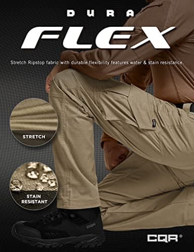 CQR Men's Flex Ripstop Tactical Pants, Water Resistant Stretch Cargo Pants, Lightweight EDC Hiking Work Pants, Dura Flex Khaki, 38W x 32L - Image 5