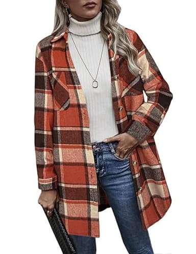 HOTOUCH Plaid Jackets for Woman Ladies Long Sleeve Lightweight Plaid Coats Halloween Fall Outfit Button Down Jacket Tartan Coat Tops Orange S - Image 1