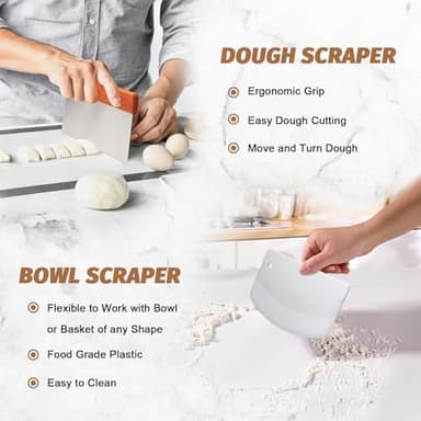 Sourdough Proofing Basket Gift Set, 9" Round and 10" Oval Banneton Bread Baking Supplies, Sourdough Baskets with Bread Lame, Danish Whish, Bowl Scraper, Sourdough Scraper, and Linen Liners - Image 4