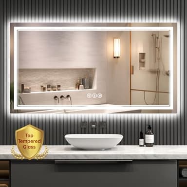 SOGOLINE 55x30 Inch Lighted Bathroom Mirror for Wall, Tempered Glass Smart Led Bathroom Mirror with Anti-Fog, Stepless Dimmable, 3 Colors, Memory, Brighter Led Bathroom Vanity Mirror - Image 1