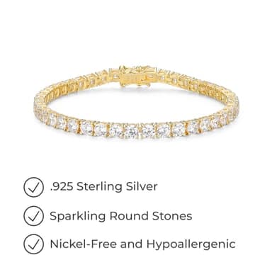 Amazon Essentials Yellow 18K Gold Plated Sterling Silver Round Cut Cubic Zirconia Tennis Bracelet (4mm), 7" (previously Amazon Collection) - Image 3