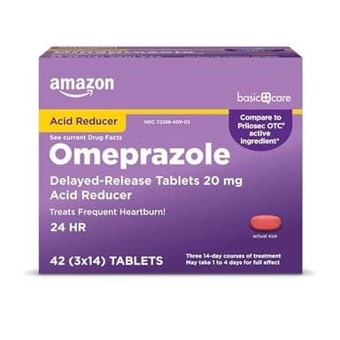 Amazon Basic Care Omeprazole Delayed Release Tablets 20 mg, Treats Frequent Heartburn, Acid Reducer, Heartburn Medicine, 42 Count (Pack of 1) (Packaging may vary) - Image 1