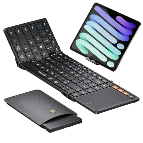 ProtoArc Foldable Keyboard with Touchpad, XK01 TP Folding Portable Keyboard, Full Size Keys, Large Trackpad Bluetooth Travel Keyboards for Laptop PC Tablet - Black - Image 1