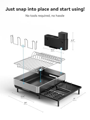 SUNLY Large Dish Drying Rack, Expandable Dish Racks for Kitchen Counter, Space Saving 304 Stainless Steel Drying Rack Kitchen, Extra Large Drainer with Multifunctional Flip Up Pegs, Black - Image 7