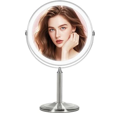 VESAUR 15X Magnifying Mirror with Light, 9.5 Large 5000mAh Rechargeable Double Sided HD Lighted Makeup Mirror with 3 Touch Dimmable Light, 360° Swivel Detachable for Travel Vanity Mirror Nickel, Gifts - Image 1