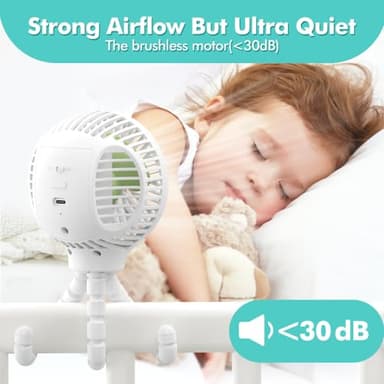 HomeLifairy Portable Stroller Fan, USB or Rechargeable Battery Operated with 3 Speeds and 360°Rotate, Cooling Clip On for Baby Crib Travel Car Seat White - Image 5