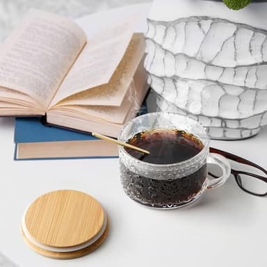 YORY 4-Pack Vintage Glass Mugs with Bamboo lids and Spoons Coffee Tea Cups Gifts for Women Overnight Oats Containers 14oz, - Image 6