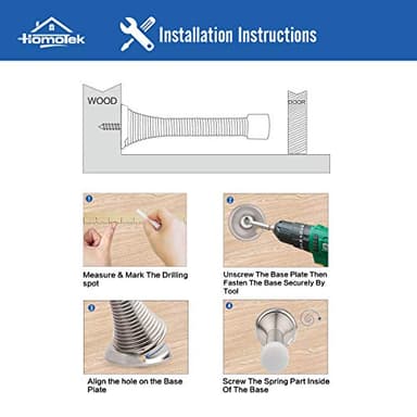 HOMOTEK 12 Pack Black Spring Door Stops,3-1/8" Heavy Duty - Flexible Door Stopper with Low Mounted Black Rubber Bumper Tips - Image 6