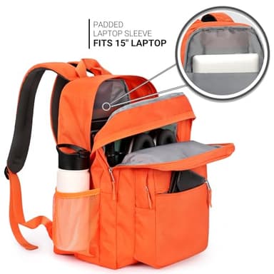 ZORFIN 26L Backpack for School, College, and Travel: Water Resistant Bookbag with 8 Compartments - Tangerine - Image 4