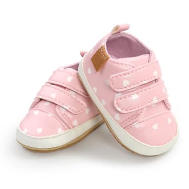 BEIDI Baby Girls Boys Shoes Soft Anti-Slip Sole Newborn First Walkers Star High Top Canvas Denim Unisex Infant Sneaker（F-Pinkheart,0-6 Months - Image 4