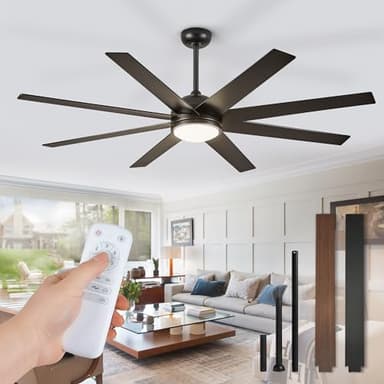 Fanbulous Ceiling Fans with Lights, 72 inch Large Ceiling Fan with Light and Remote, Outdoor Black Ceiling Fan for Living Room Patio, 6 Speeds, Reversible Quiet DC Motor, 3 CCT, Bi-color 8 Blades - Image 1