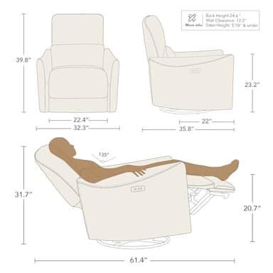 CHITA Power Recliner Chair Swivel Glider, FSC Certified Upholstered Faux Leather Living Room Nursery Reclining Sofa Chair with Lumbar Support, White - Image 8