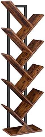 HOOBRO Tree Bookshelf, 9-Tier Bookcase Wooden Shelves, Floor Standing Storage Rack, for Display of CDs, Books in Living Room, Home Office, Wood Storage Rack for Bedroom, Rustic Brown BF08SJ01G1 - Image 3