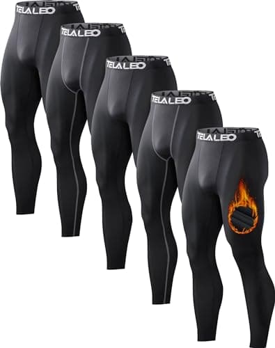 5 Pack Men's Thermal Compression Pants Fleece Lined Sports Tights Athletic Leggings Cold Weather Baselayer Winter Gear L - Image 1