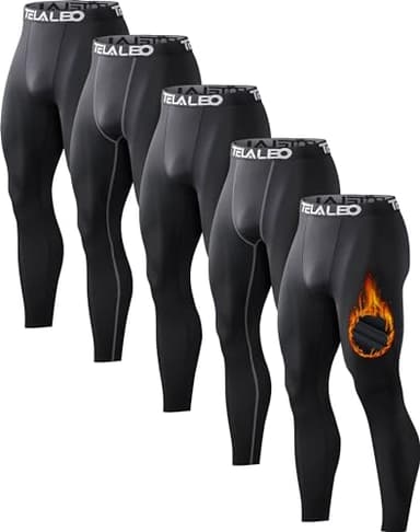 5 Pack Men's Thermal Compression Pants Fleece Lined Sports Tights Athletic Leggings Cold Weather Baselayer Winter Gear L - Image 1
