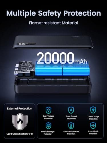 UGREEN Power Bank, 20000mAh 22.5W Portable Charger USB C Input&Output PD 3.0 Fast Charging Battery Pack with Digital Display for iPhone 16/15/14/13, Galaxy S24/S23, Pixel 8, ipad, LG, etc Black - Image 5
