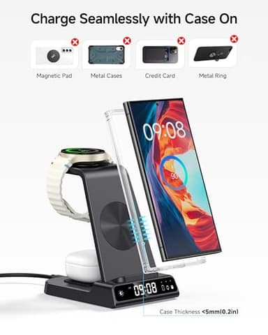 Wireless Charger for Samsung, 3 in 1 Wireless Charging Station for Samsung Galaxy S25 Ultra/S24 Ultra/S23/S22/Note 20/Z Flip 7/Fold 6, Charger for Samsung Galaxy Watch Ultra/8/7/6, Galaxy Buds 3/3 Pro - Image 6