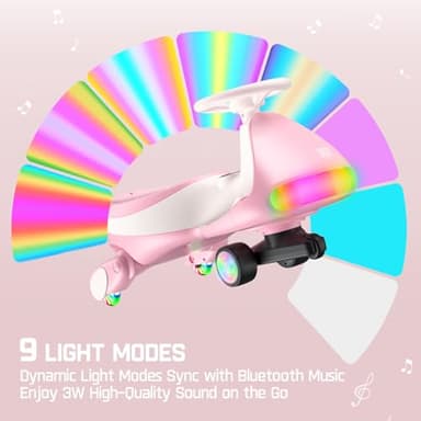 FanttikRide 12V N7 Ultra Electric Wiggle Car with Pedal, Kids Car, MagicMute Motor Swing Car, 2 Speeds, 9 Color Modes, Digital Display, Bluetooth, for Ages 3 and Up, 150 Lbs, Pinkish White - Image 5