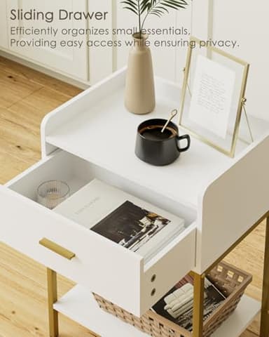 Masupu Nightstand,3-Tier Modern Bedside Night Stand with Storage Drawer and Shelf,Small End Side Table for Bedroom,Living Room,White (Without Outlet, White) - Image 4