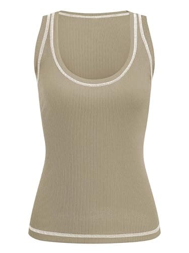 GKBK Women Ribbed Tank Top Sleeveless Casual Crew Neck Long Tank Fitted Strap Slim Basic Cami Tops Apricot XL - Image 2